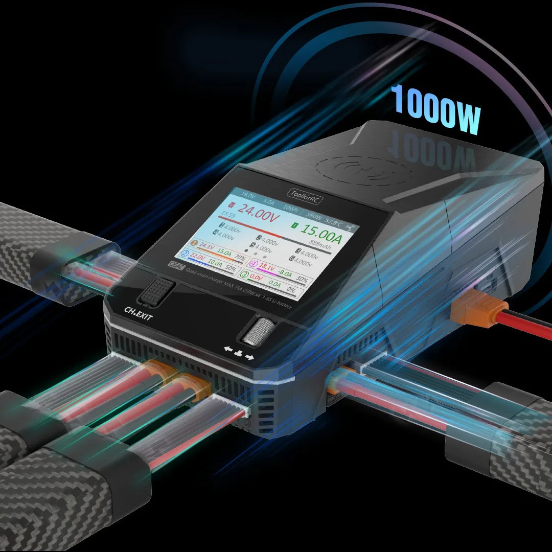 NEW ToolkitRC Q6AC Charger AC 400W/DC 1000W 4CH output Built-in 65W USB A/TYPEC Output ,LiPo, 1-6S，NiMH 1-16S,PB 1-10S Charger thumbnail 2