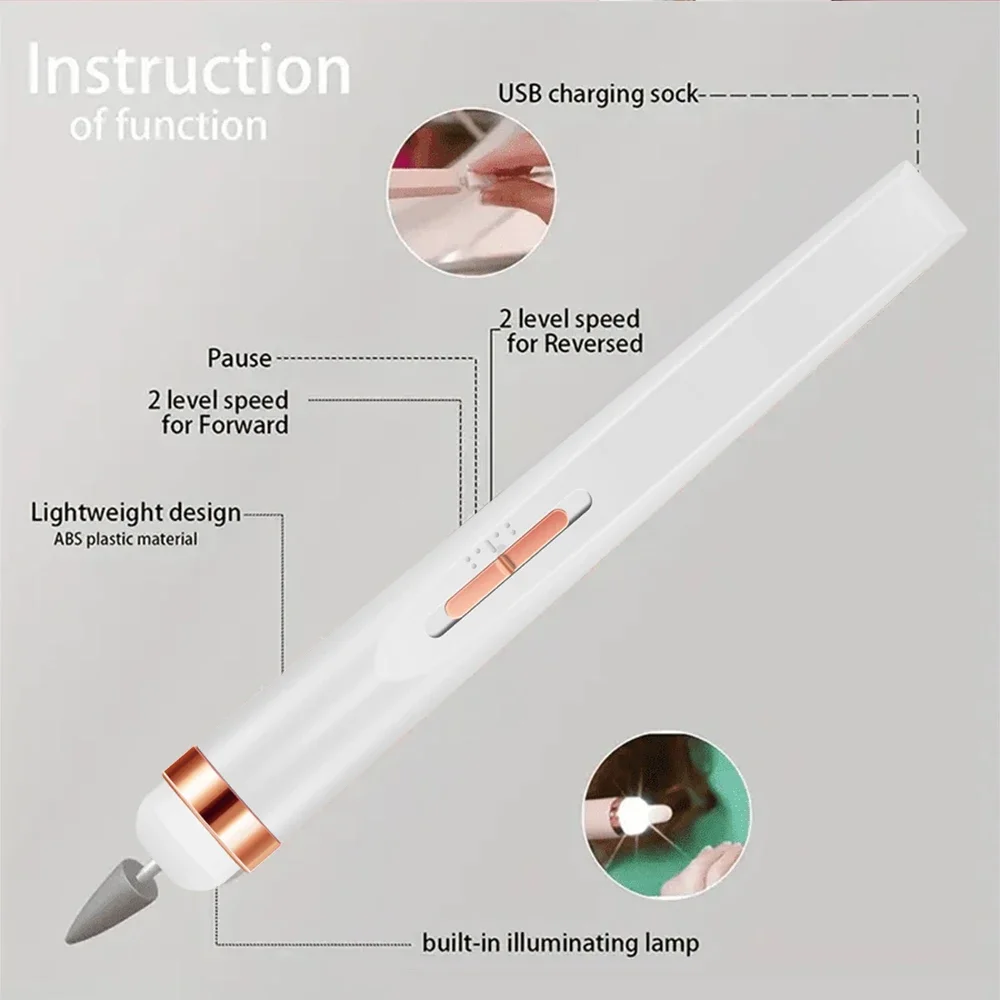 Portable Nail File Care Electric Nail Drill with 4 Speeds Cuticle Trimmer Battery Operated Manicure and Pedicure Tools