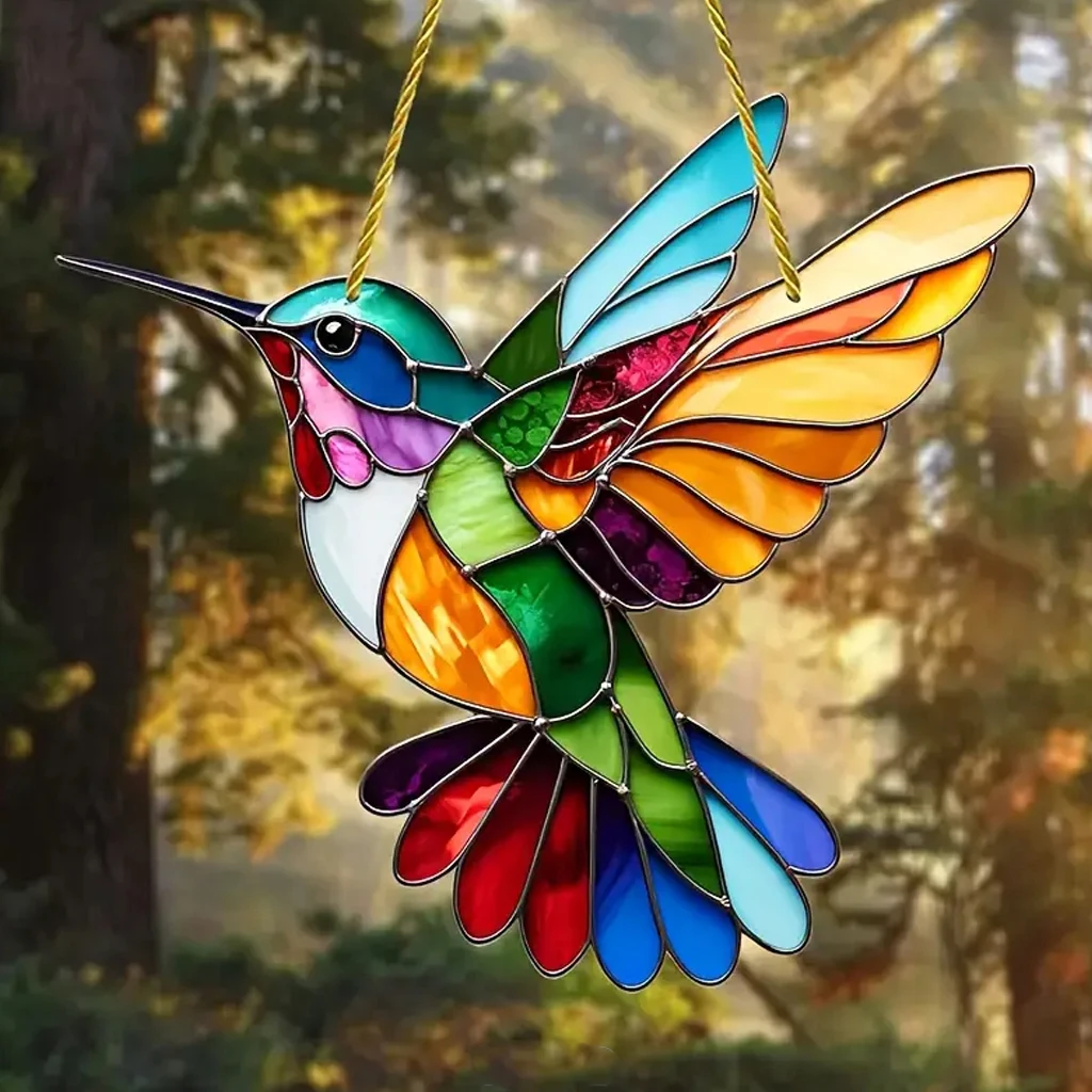Gorgeous Hummingbird Sun Catcher - 7.87" Acrylic Stained Glass, Hanging Decor for All Seasons, Perfect Home & Garden Gift