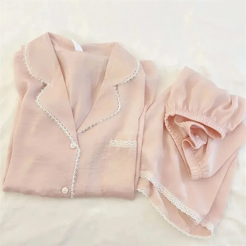 

Летняя Хлопковая пижама Fdfklak, Женский костюм из двух предметов с коротким рукавом, одежда для сна, повседневная Розовая домашняя одежда, однотонный пижамный комплект