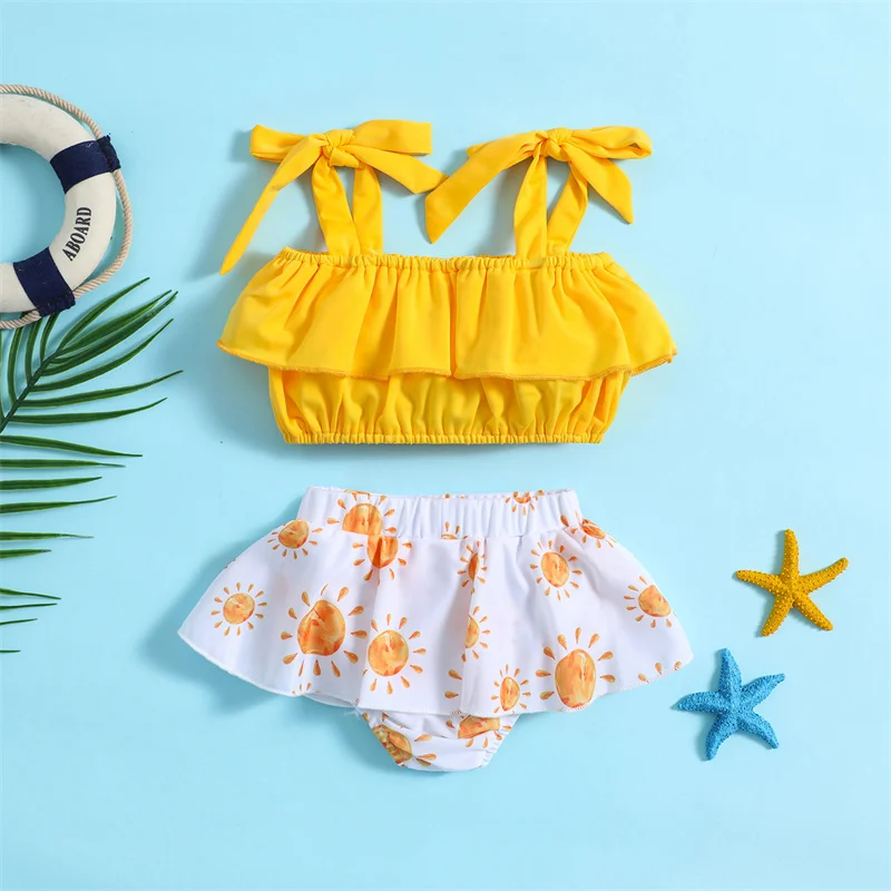 Summer Swimwear Suit Girls Sweet Swimsuit Set Kids Bow Swimming Costume Two Piece Children's New Casual Beachwear 7M-4 Years 1