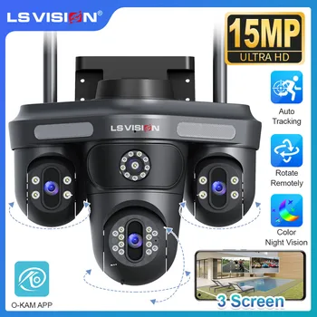 LS VISION 15MP WiFi IP Camera Three Screens Wireless Outdoor Three Lens Remote Rotation Human Auto Tracking CCTV Camera OKam App 1