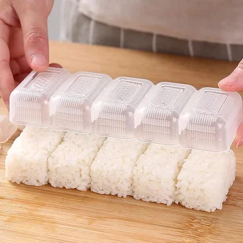 5 Holes Sushi Mold Plastic Sushi Maker Handmade DIY Rice Ball Non Stick Press Storage Box Rice Form Bento Kitchen Cooking Tools