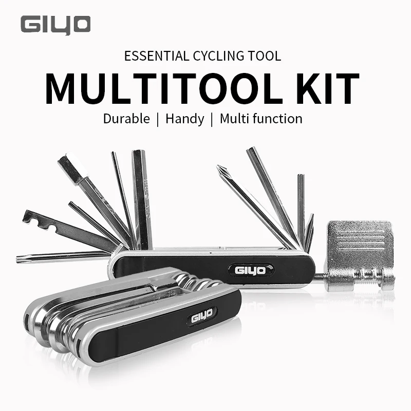 GIYO 12-in-1-Multitool-Fahrrad, tragbar, Sechskant-Speichen-Inbusschlüssel, Schraubendreher, Reifenheber, Werkzeug-Set, Fahrrad-Reparatur-Werkzeuge, Multitool – Detail 1