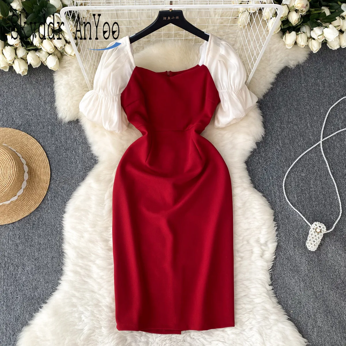 

Summer Dress For Women 2023 Vestido Puff Short Sleeve Square Neck Bodycon Party Dresses Chic And Elegant Slim Robe Femmes