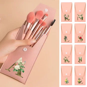Set di pennelli per trucco per principianti - Pennelli morbidi e soffici per viso e occhi con borsa in PU, ideali per truccatori, motivo floreale dorato