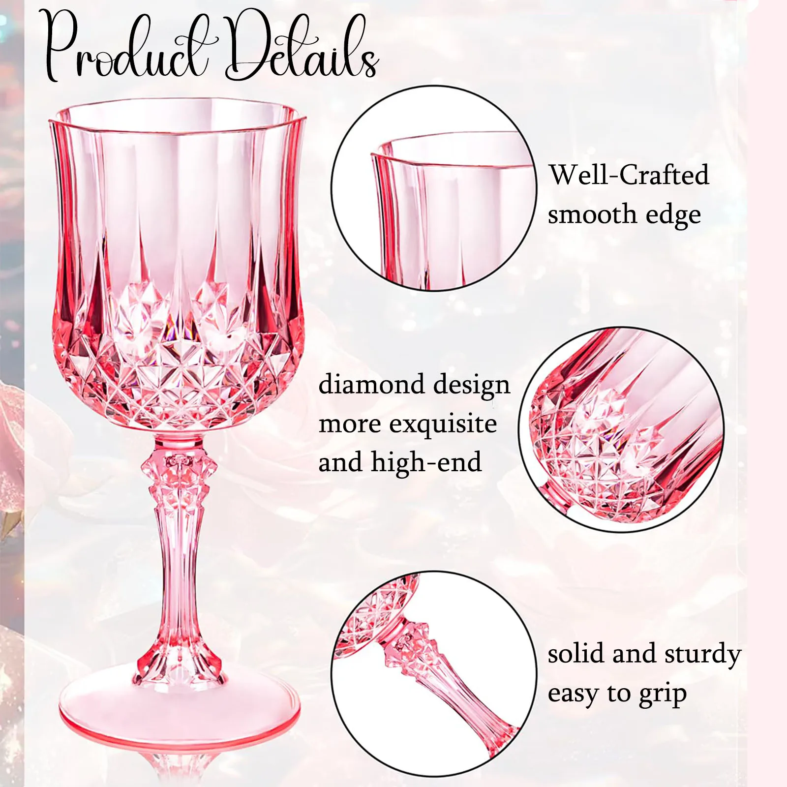 24 Pack 11 Oz Pink Plastic Wine Glasses With Stem Disposable Plastic Wine Cups Goblet Bulk Party Stylish Wine Glasses Weddings Bridal Shower Birthday Anni