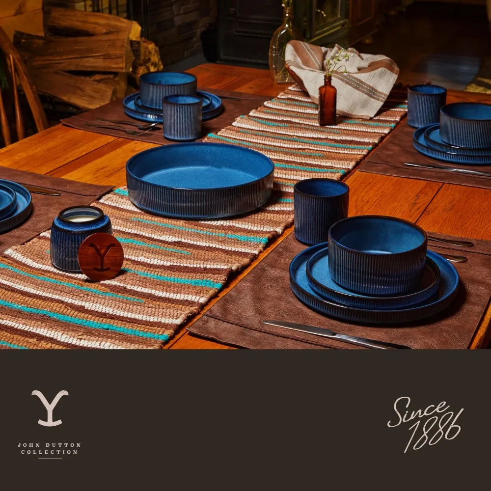 Yellowstone 12-Piece Ceramic Dinnerware Set, Rip Collection