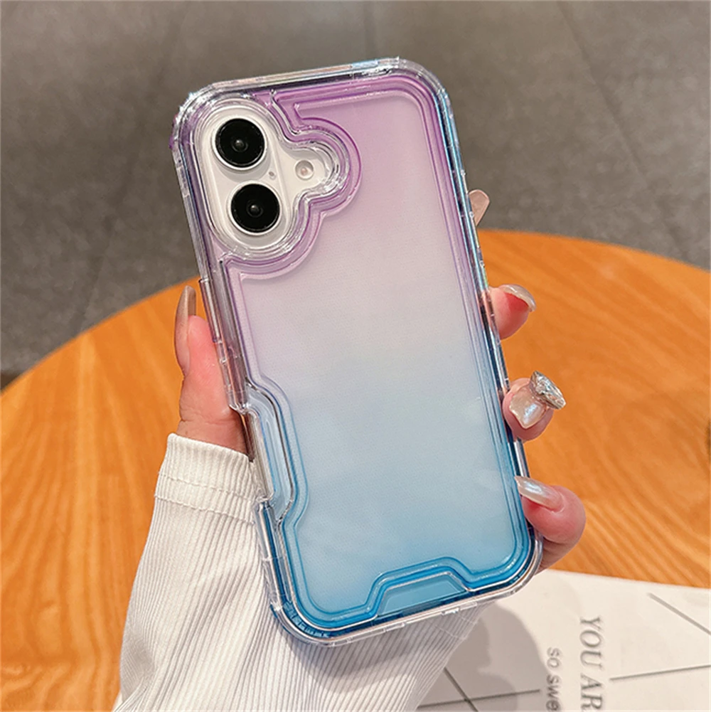 Gradient Colorful Neon Clear Case - Shockproof Transparent Cover with Contrast Colors