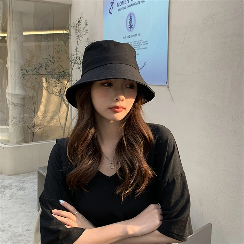 2025 Summer Bucket Hat for Women Big Wide Brim Outdoor Soft Cotton Solid Color Sun Hats Portable Foldable Panama Cap Lady