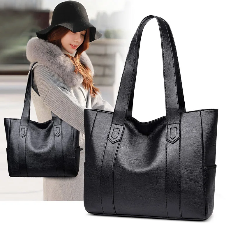 

Women Leather Handbags Women's Simple PU Tote Bag Large Capacity Female Shoulder Bags Solid Casual Women Bags Bolsas Femininas