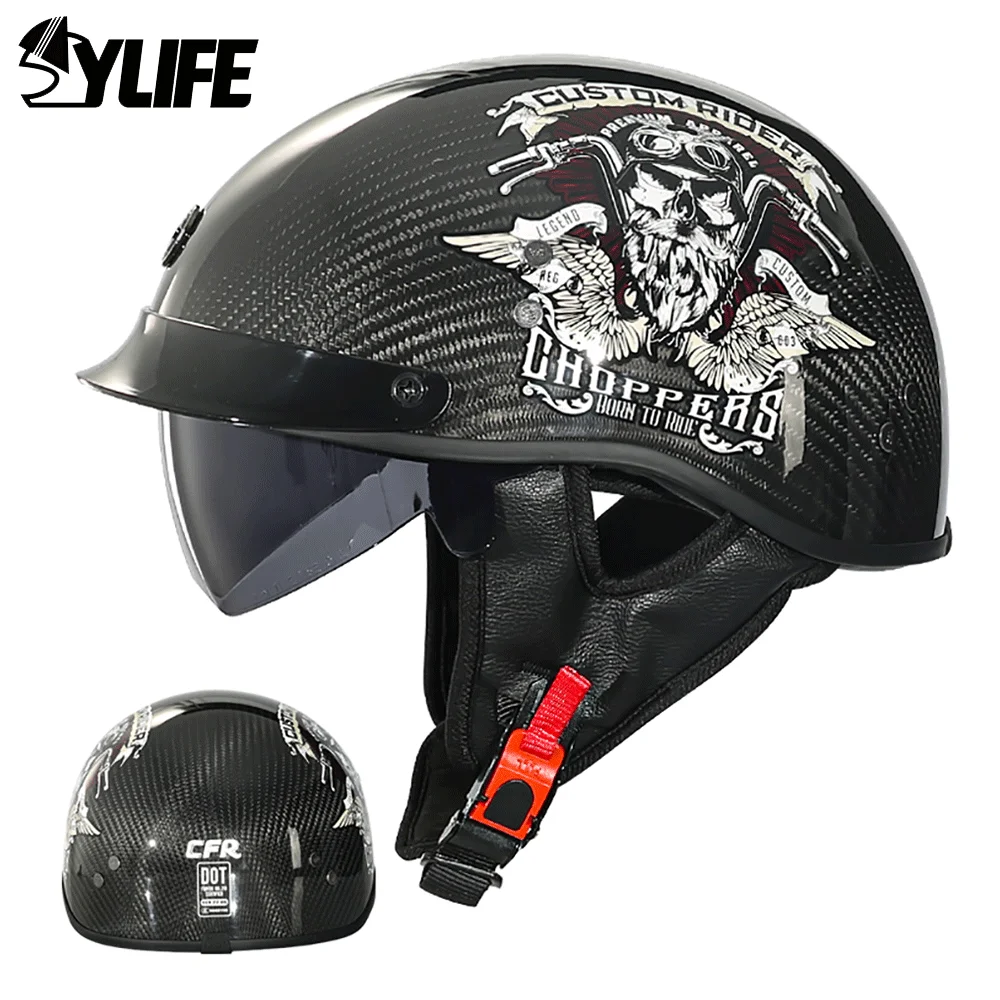 

Carbon Fibre Motorcycle Helmet Men Women Moto Helmet DOT Approved Half Helmet ABS Material Vintage Capacete De Moto Casco