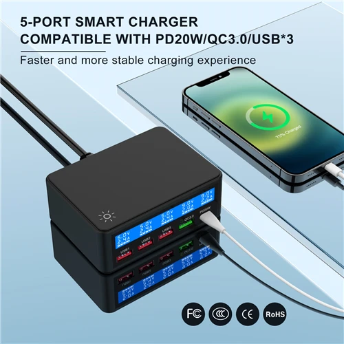 Зарядная Станция QC3.0 с 5 USB-портами и ЖК-дисплеем | Мобильные телефоны аксессуары
