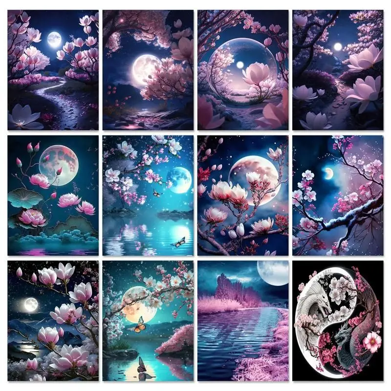 

Diamond Embroidery Moon Night Landscape Mosaic Art Home Decor Diamond Painting New Collection Rhinestone Pictures