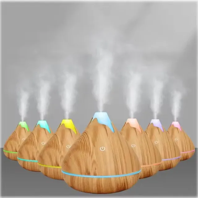 350ML Aromatherapy Essential Oil Diffuser Wood Grain Remote Control Ultrasonic Air Humidifier Cool with 7 Color LED Light 2