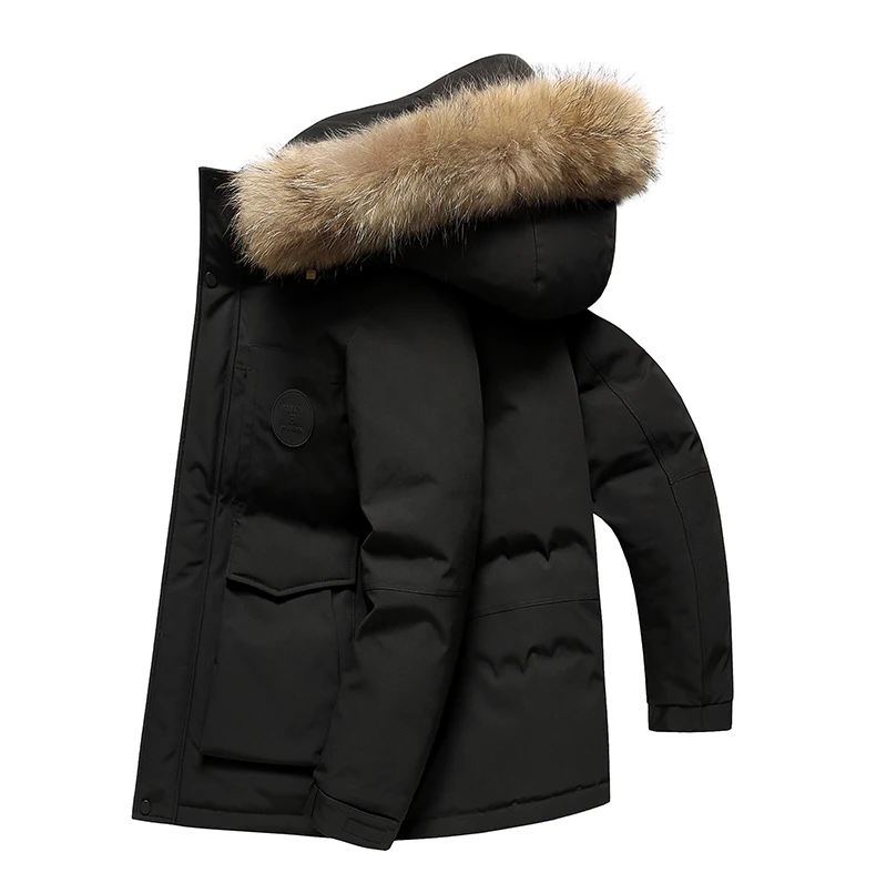 Lässige Winter-Herrenjacken mit Entendaunen, Streetwear mit Pelzkragen & Abnehmbarer Kapuze, Outdoor-Daunenjacke, Dicke Wattierte Parka – Detail 9