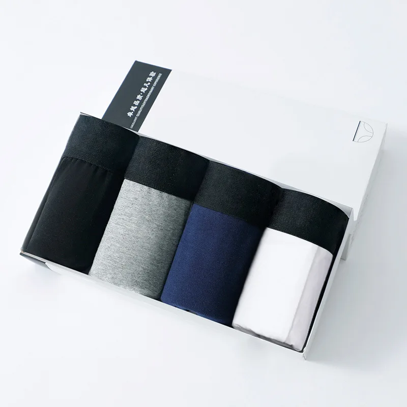 Boxed pure cotton men's underwear briefs comfortable and breathable sexy low waist solid color belt cotton shorts head underpant