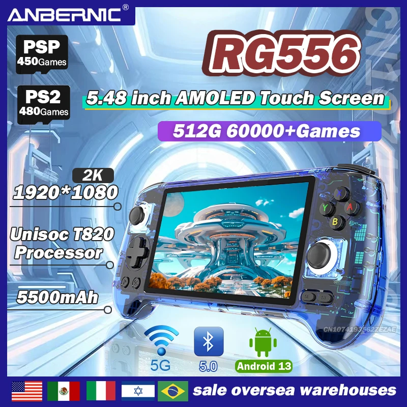 Anbernic Rg556 Console Di Gioco Portatile Schermo Amoled Da 5.48 Pollici 1080*1920 Android 13 Unisoc T820 5G Wifi Bluetooth Psp Ps2 Giochi