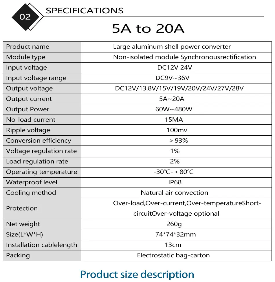 Description Picture 3 of itemJUWENEPS car 9-36V to 12V13.8V/15V/19V20V/24V27V/28V voltage regulator DC to DC buck-boost power supply regulator module 5A-30A
