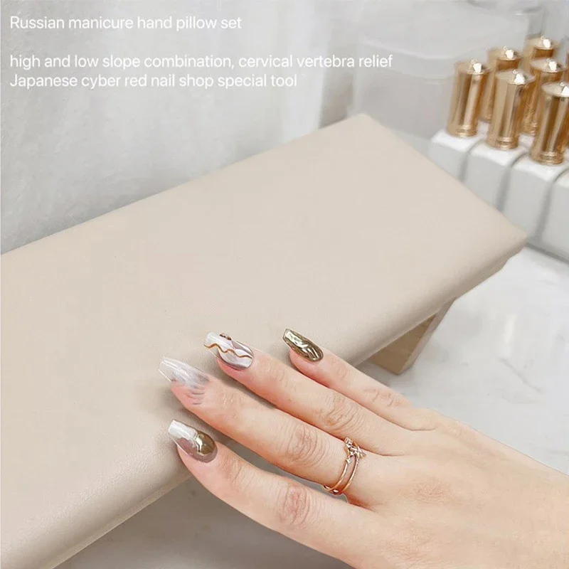 ANGNYA Solid Wood Beveled Nail Art Hand Pillow Set Manicure Table Hand Cushion Pillow Holder Arm Rests 2Pcs Kit nail art hand pillow nail hand rest nail arm rest