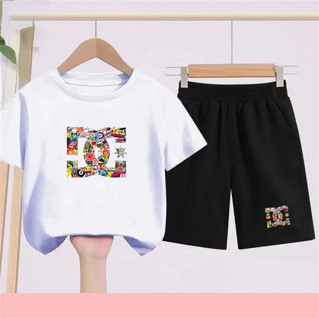 T-shirt à col rond + short pour enfants, ensemble deux pièces, vêtements à la mode pour garçons et filles de 3 à 12 ans, ensemble décontracté à manches courtes, sport, été 1