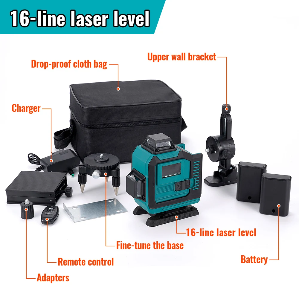 

16 Lines 4D Laser Level Green Line Self-Leveling 360 Horizontal And Vertical Super Powerful Leveling Tool Omnidirectional Ground