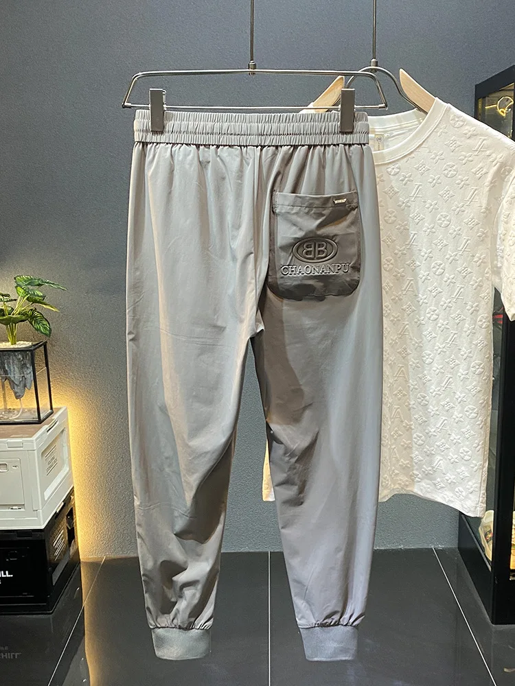 Fashionable Silky Ice Silk Leggings Men's Summer Thin Quick-Drying Sports Casual Cropped Pants Large Size Ankle-Tied Cool Pants