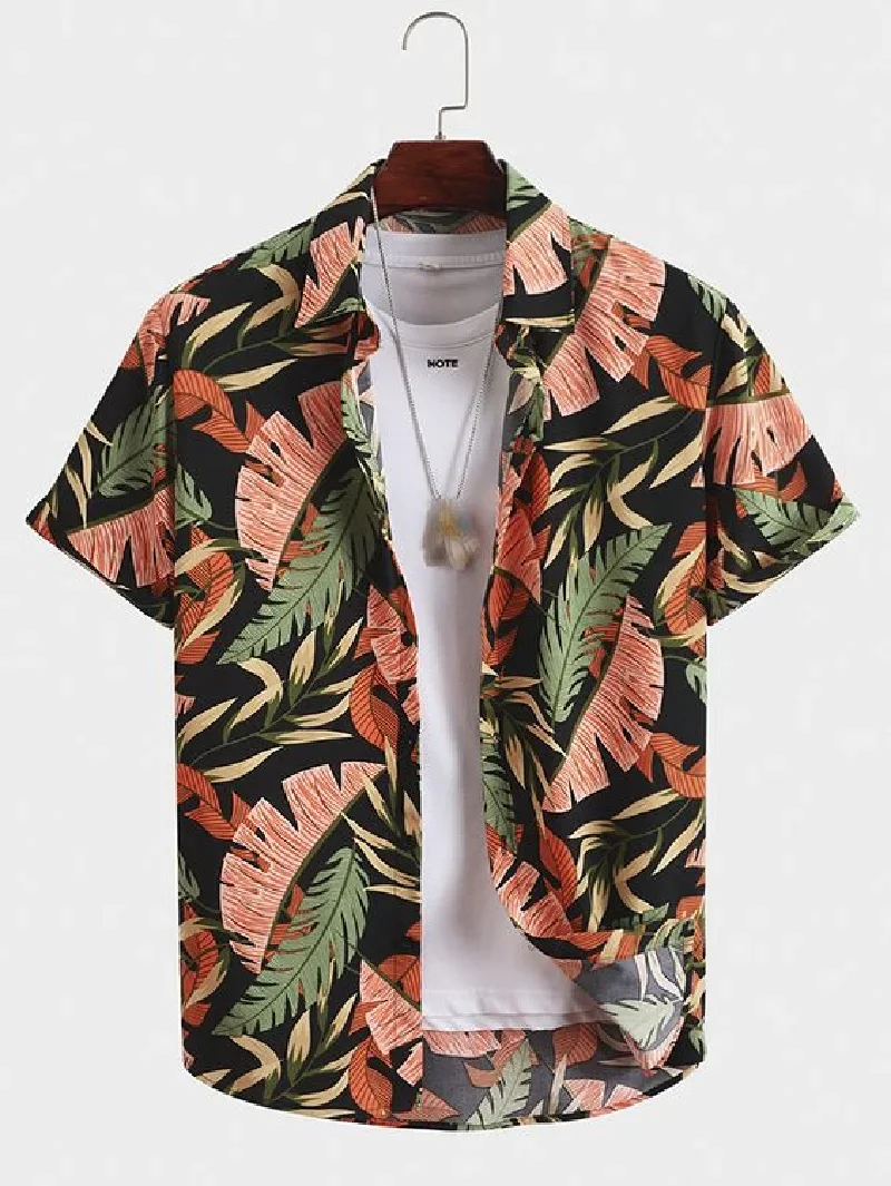 

Men Women Casual Shirts Botanical Floral Design Print Pattern Fashion Short Sleeve Shirts Button Ups