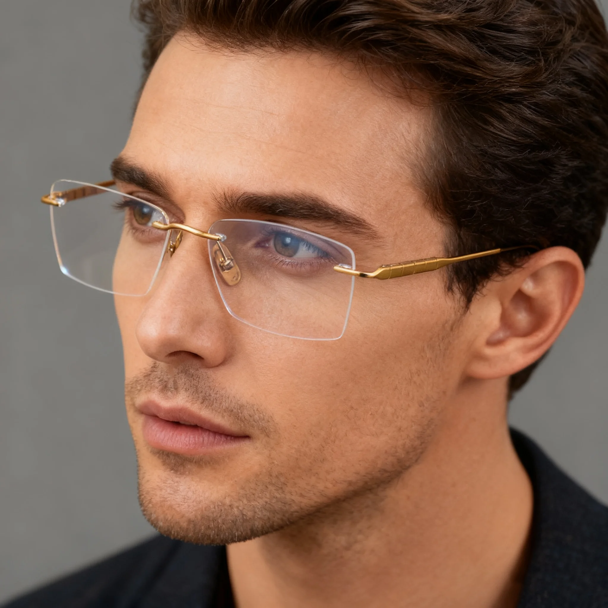 Gold Orgel Frühling Randlose Titan Herren Brillen Korrektionsgläser UV-Schutz Progressive Myopie Optische Brillen Lesen – Detail 1