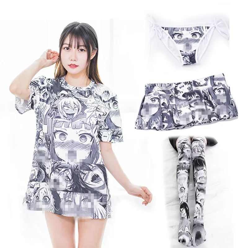 Anime Ahegao Hentai Cosplay Stockings Tshirt Panties Costumes Cartoons Printing Skirt Woman Costume |