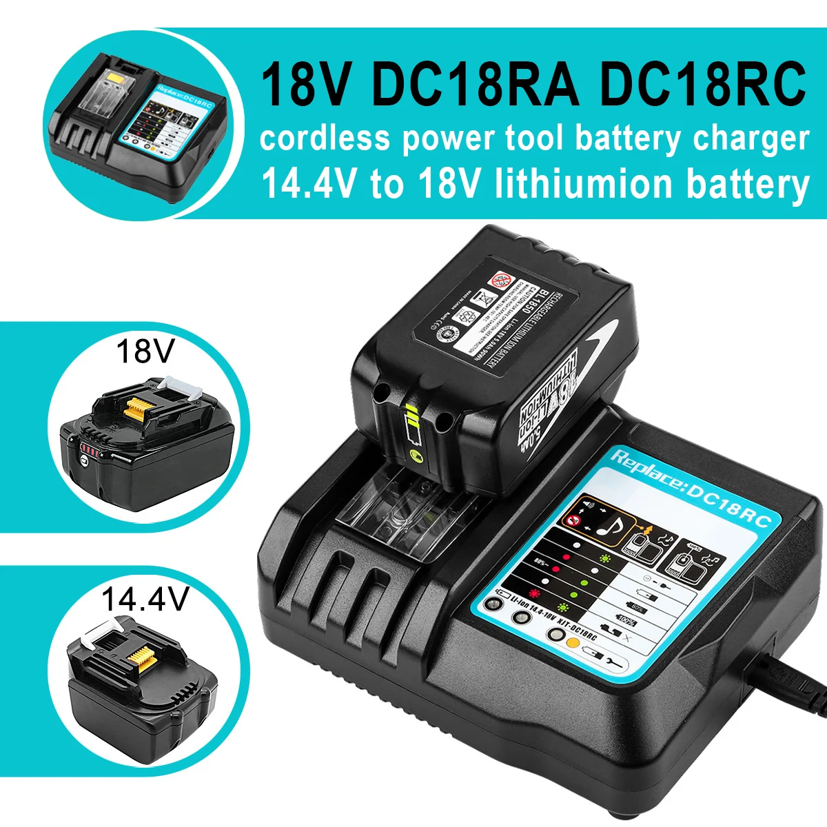 Battery Charger For Makita 14.4V 18V battery BL1830 Bl1430 DC18RC DC18RA EU Plug 3A