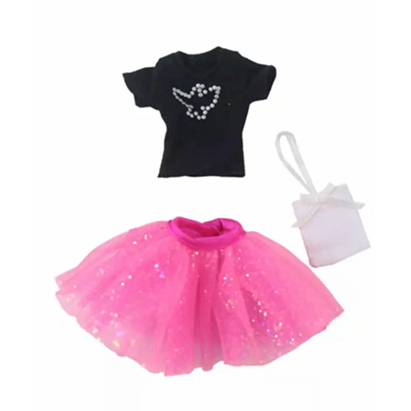 

Black Shirt Top Skirt Bag 11.5" Doll Outfits Set for Barbie Clothes for Barbie Dolls Clothes 1/6 BJD Dolls Accessories Toys Gift