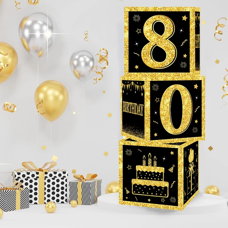 Gold Schwarz Geburtstag Nummer Papier Boxen 18 30 40 50 60 70 75 80 Jahre Alt Geburtstag Party Dekoration Erwachsene Geburtstag Party Supplies – Detail 11