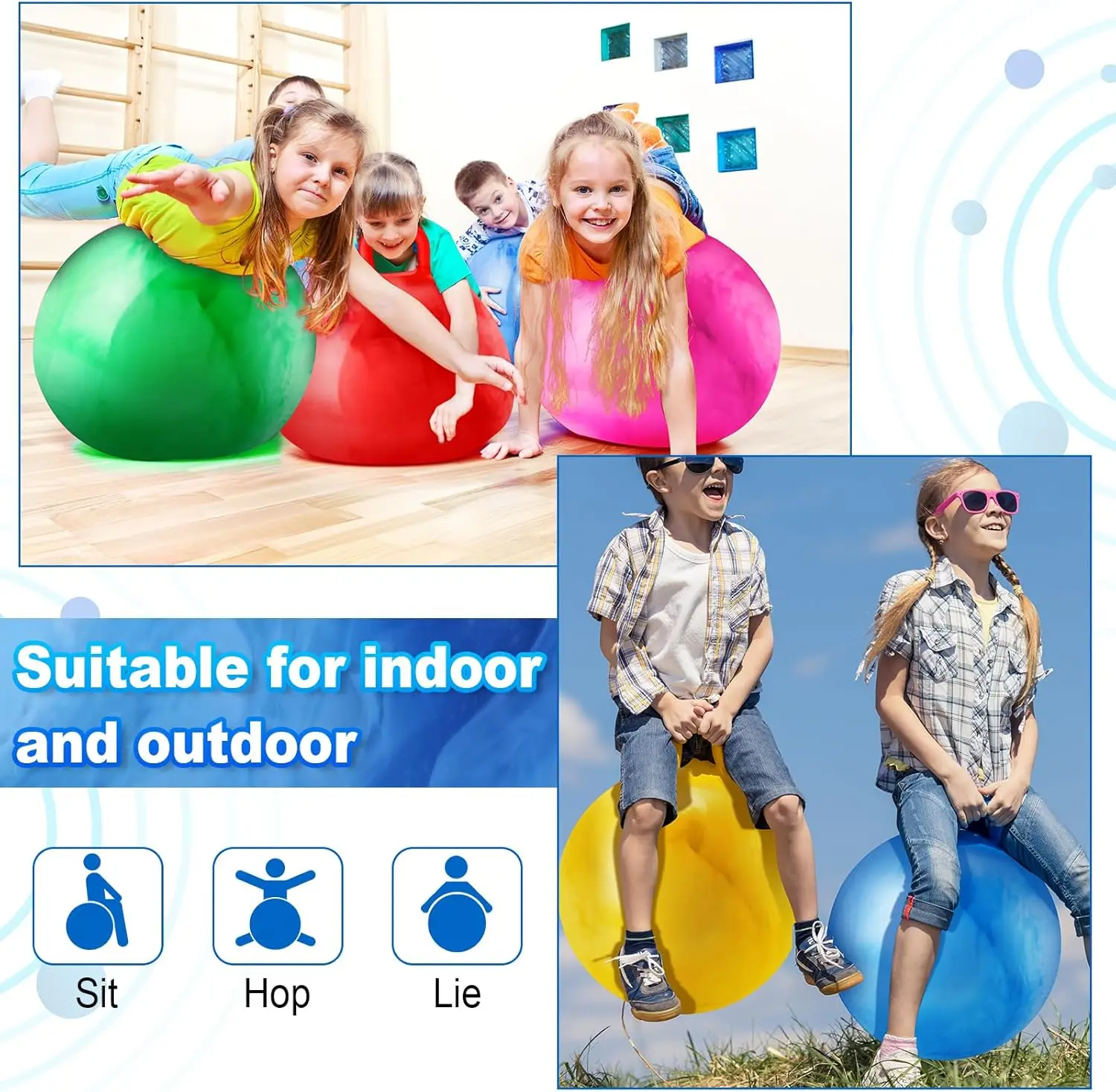22" Hopper Ball Bouncing Jumping Hopping Ball Bouncy Ball with Handle Exercise Bounce Toys for Outdoors Sports School Games 6