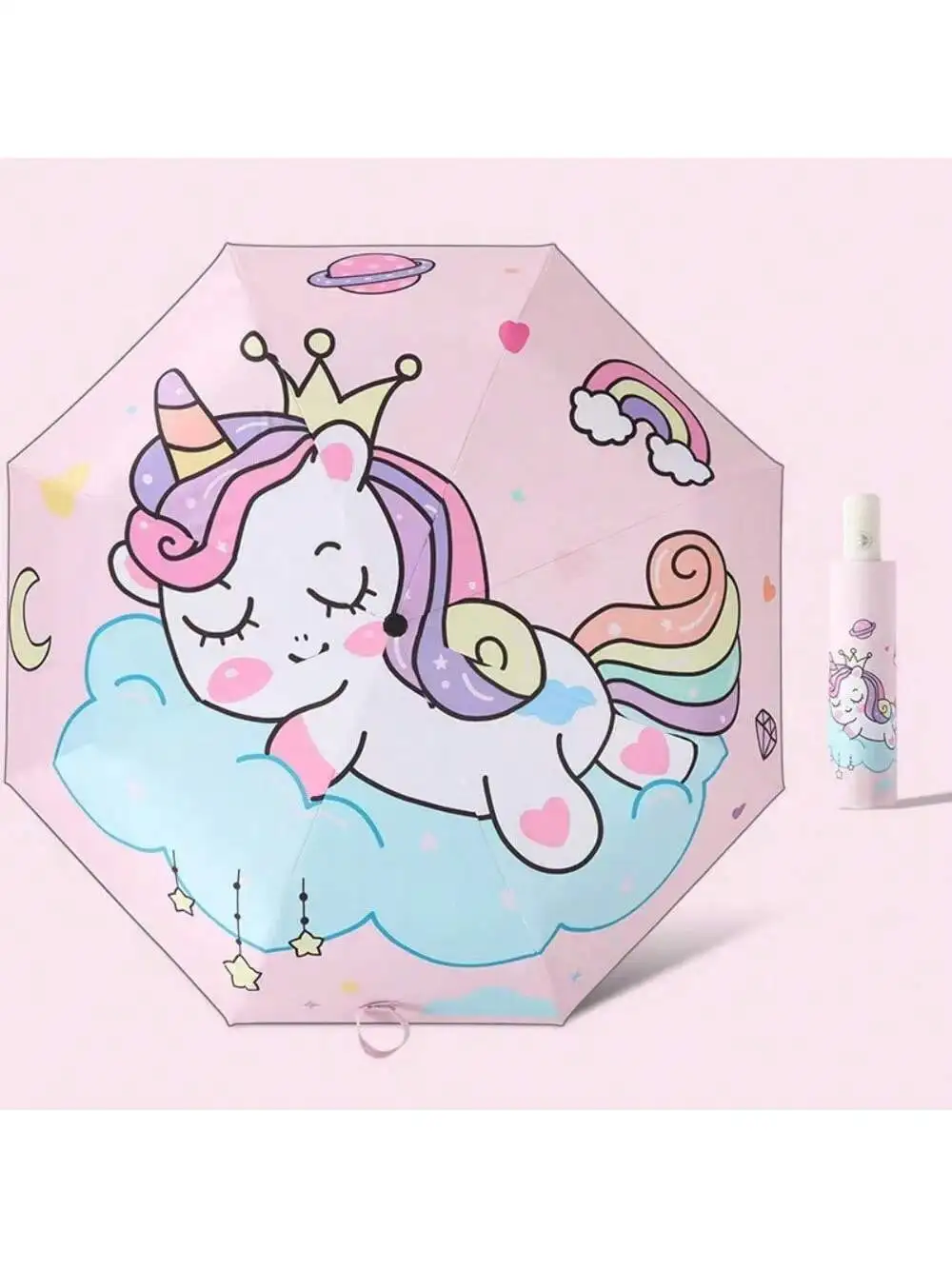 Whimsical Unicorn Portable Kids Umbrella with Built-in Sun Protection and Auto Open/Close Features