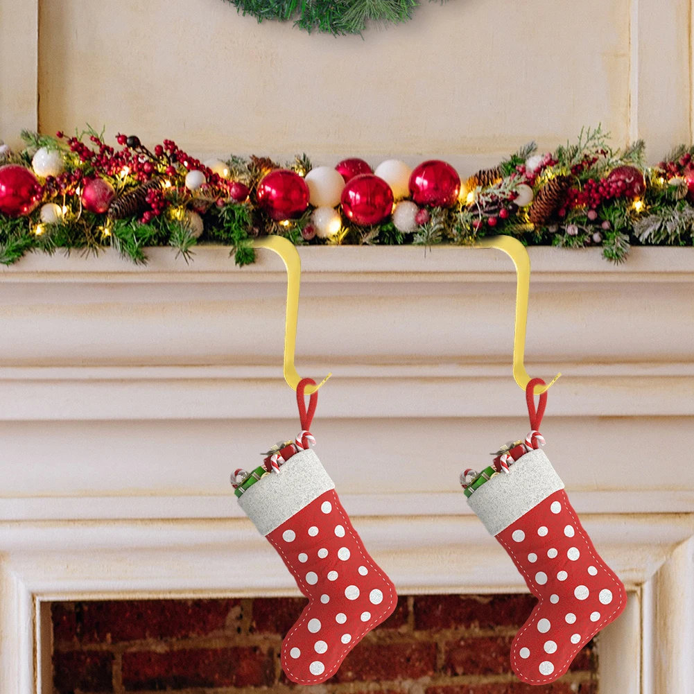 Christmas Fireplace Stocking Hanger Metal Mantel Garland Clips Multi-Use Socks Holders Ornament for New Year Decorations
