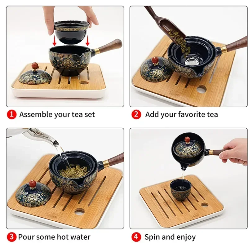 

Pottery Tea With Pot Cute Make Household Wooden Creative Maker Oolong ware Cat 360 Rotation Kung Handle Fu Filter