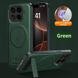 Premium PU Leather Case with Magsafe Magnetic Wireless Charging and Shockproof Kickstand - Xiaomi 17T Pro (Dark  Green)