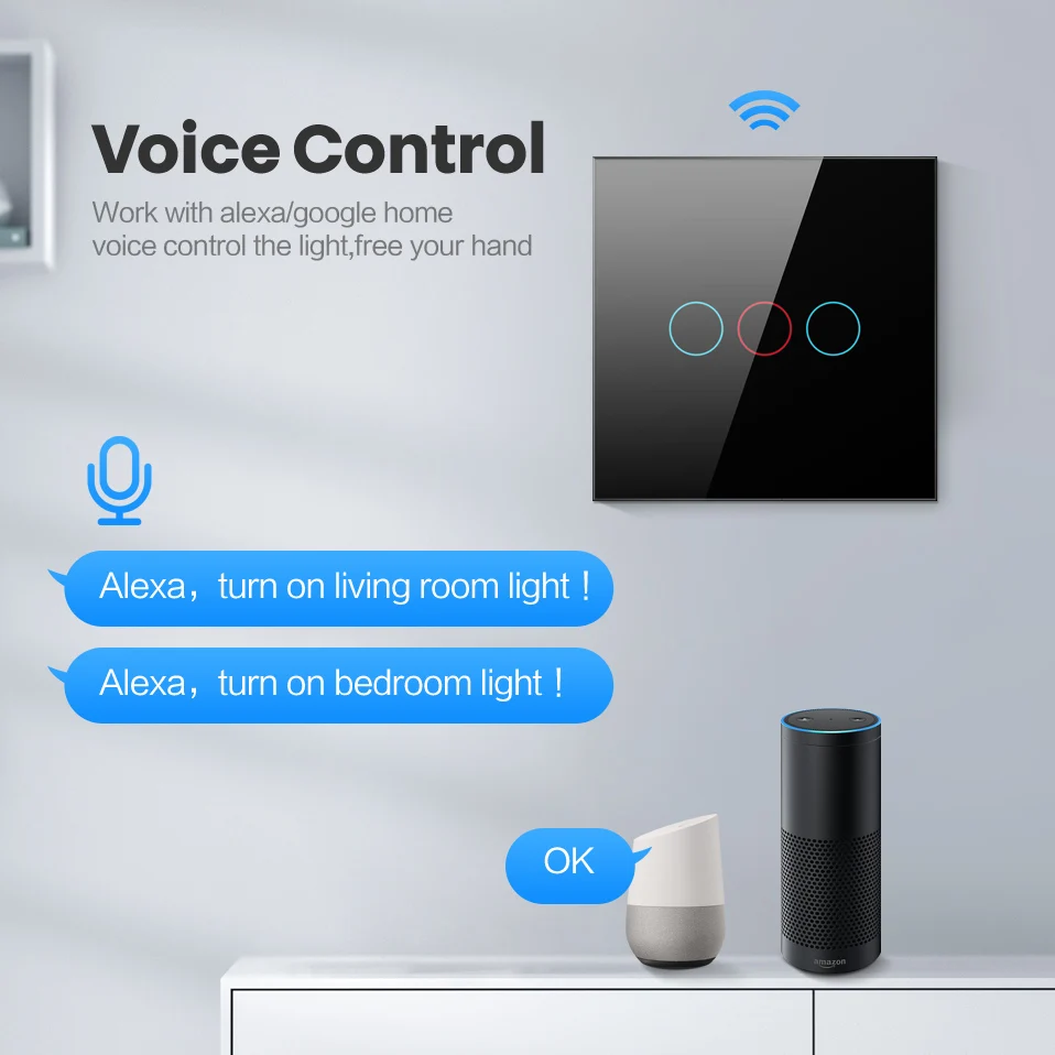 Interruptor táctil de luz inteligente, Tuya WiFi/Zigbee, funciona con Alexa, Google Home,Alice. - Imagen 3