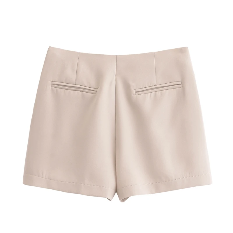 XNWMNZ 2024 Autumn New Woman's Casual Side Zipper Skirt Pants High Waist Hipster Woman Short Bottoms Ruffles Regular Fit Shorts
