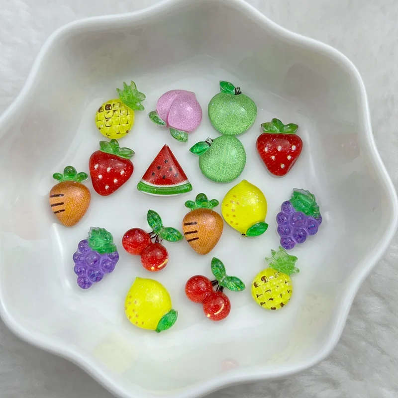 50Pcs New Cute 7-11mm Mini Strawberry, Cherry, Grape, Watermelon Series Resin Flatback Ornament Jewelry Making Manicure Hairwear images - 6