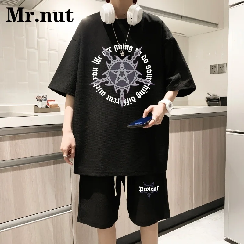 Mr.nut 유니섹스 운동복 투피스 세트, 루즈 의류, 반팔, 반바지, 세트 여름, 맞춤형 의류, 스트리트웨어, 패션