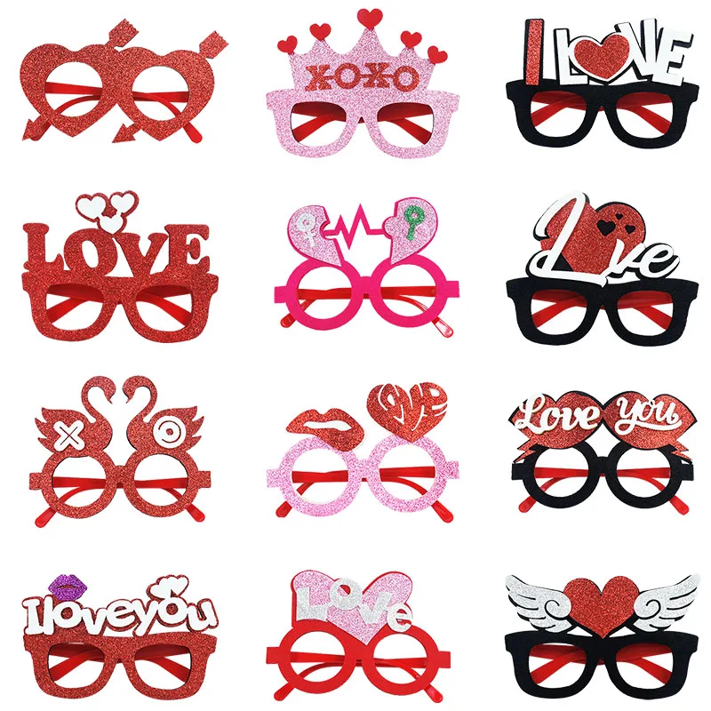 

1PC Love Heart Valentine's Wedding Party Glasses Photo Props Love You Love XOXO Glasses Bridal Shower Anniversary Gift Glasses
