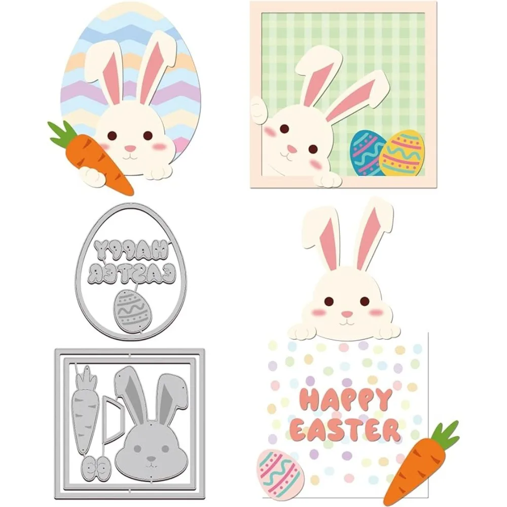 

Easter Bunny Frame Cutting Dies Easter Egg Carbon Steel Die Cuts for DIY Crafting Embossing Stencil Template for Easter Card