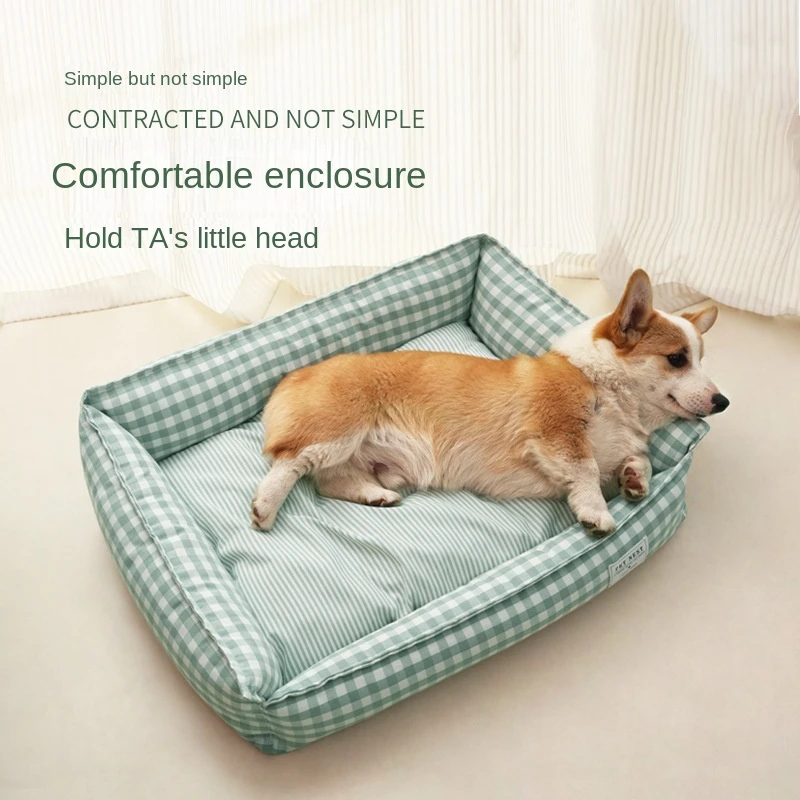 Bed for Dog Cat Pet Square Lattice Kennel Medium Small Dog Sofa Bed Cushion Pet Calming Dog Bed House Pet Supplies Accessories images - 6