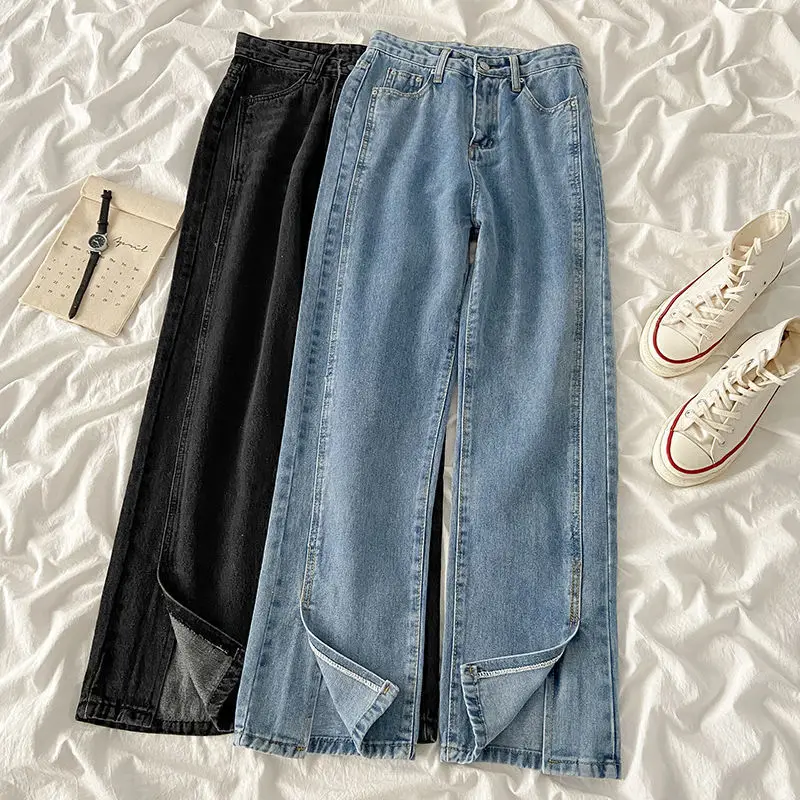 Split Cut Jeans for Women's Spring, Summer, and Autumn New Skin Friendly Soft High Waisted Loose Straight Leg Wide Leg Pants