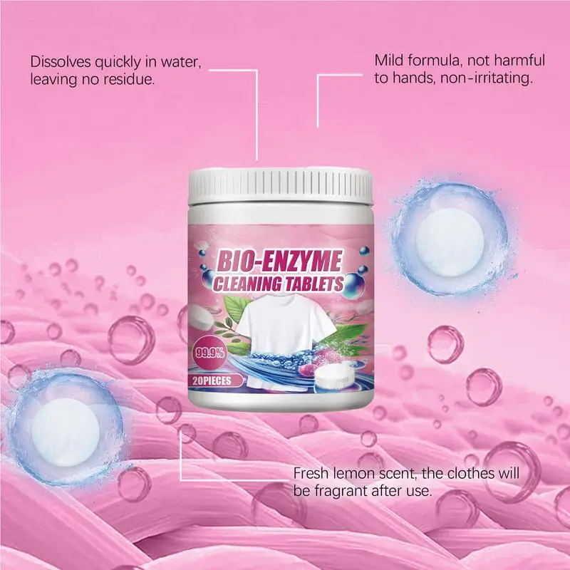 Laundry Detergent Sheets Gentle Enzyme Cleaner 20 pcs Portable Washer Cleaner Fast-Acting Cleaning Sheets for Cotton Linen Silk