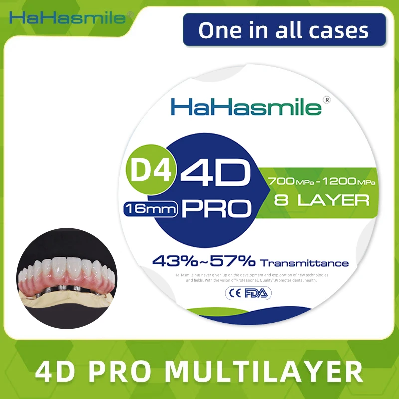 

HaHasmile 4D-Pro-Multilayer D4 95mm Zirconia Blocks 8 Layer Porcelain False Teeth Material Open Cad Cam System for Dental Lab