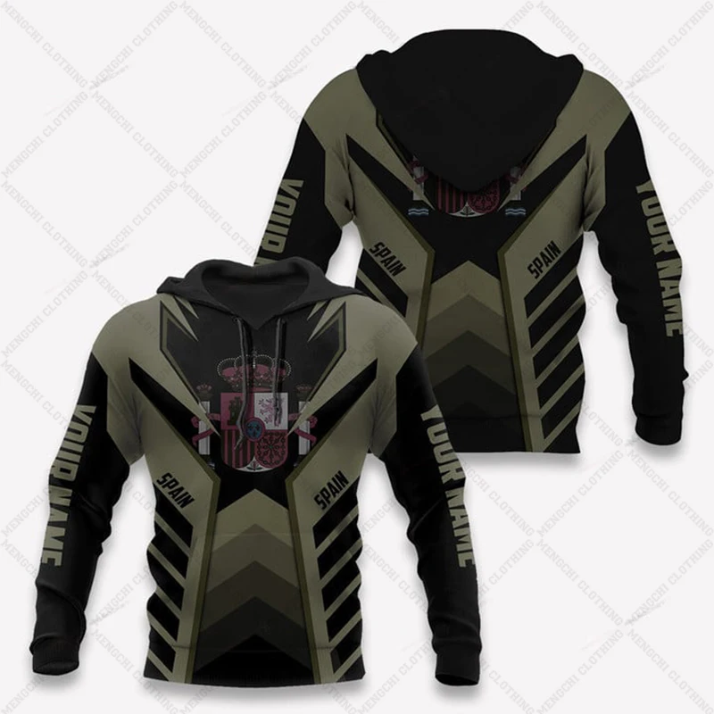 Custom Name Spain Emblem Camouflage Hoodies Unisex Loose Fashion Sweatshirts Winter Casual Oversized Streetwear