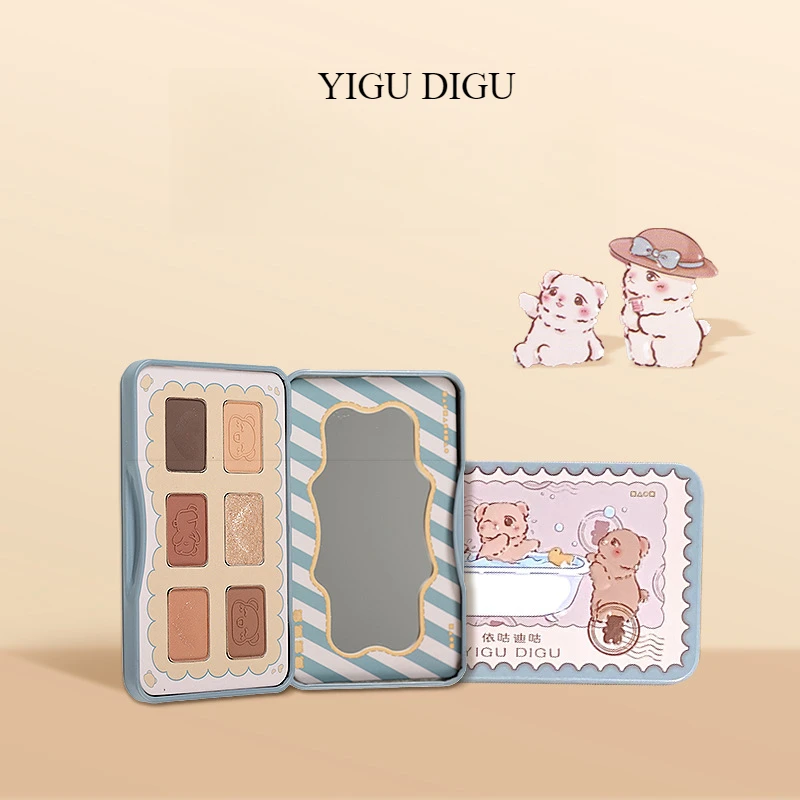 YIGUDIGU Postcard Iron Box Eyeshadow Plate Matte Glitter Earth Color Higgloss Explosive Flash Face Contouring Makeup